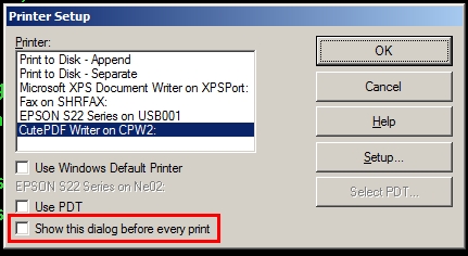 cutepdf not printing in session