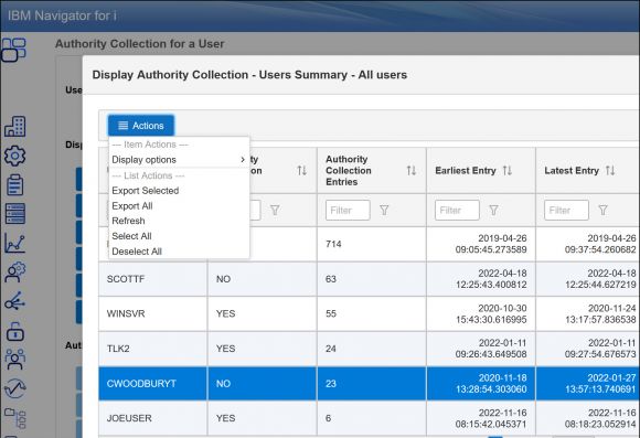 Viewing and Managing Authority Collection Using New Navigator for i - Figure  2